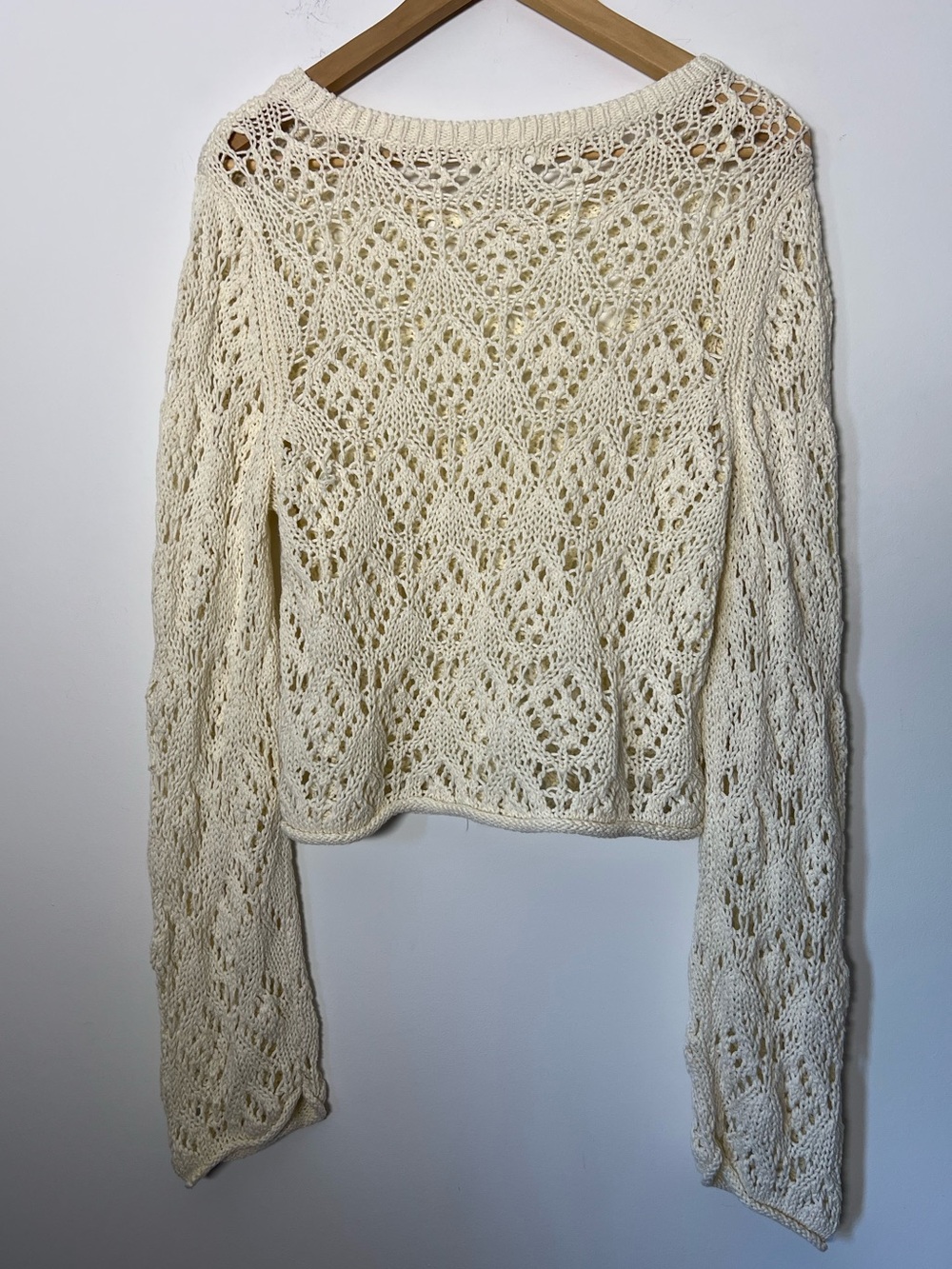 Aeropostale Cream Openwork Crochet Pullover Knit Sweater Boho Beachy Festival - Picture 12 of 14